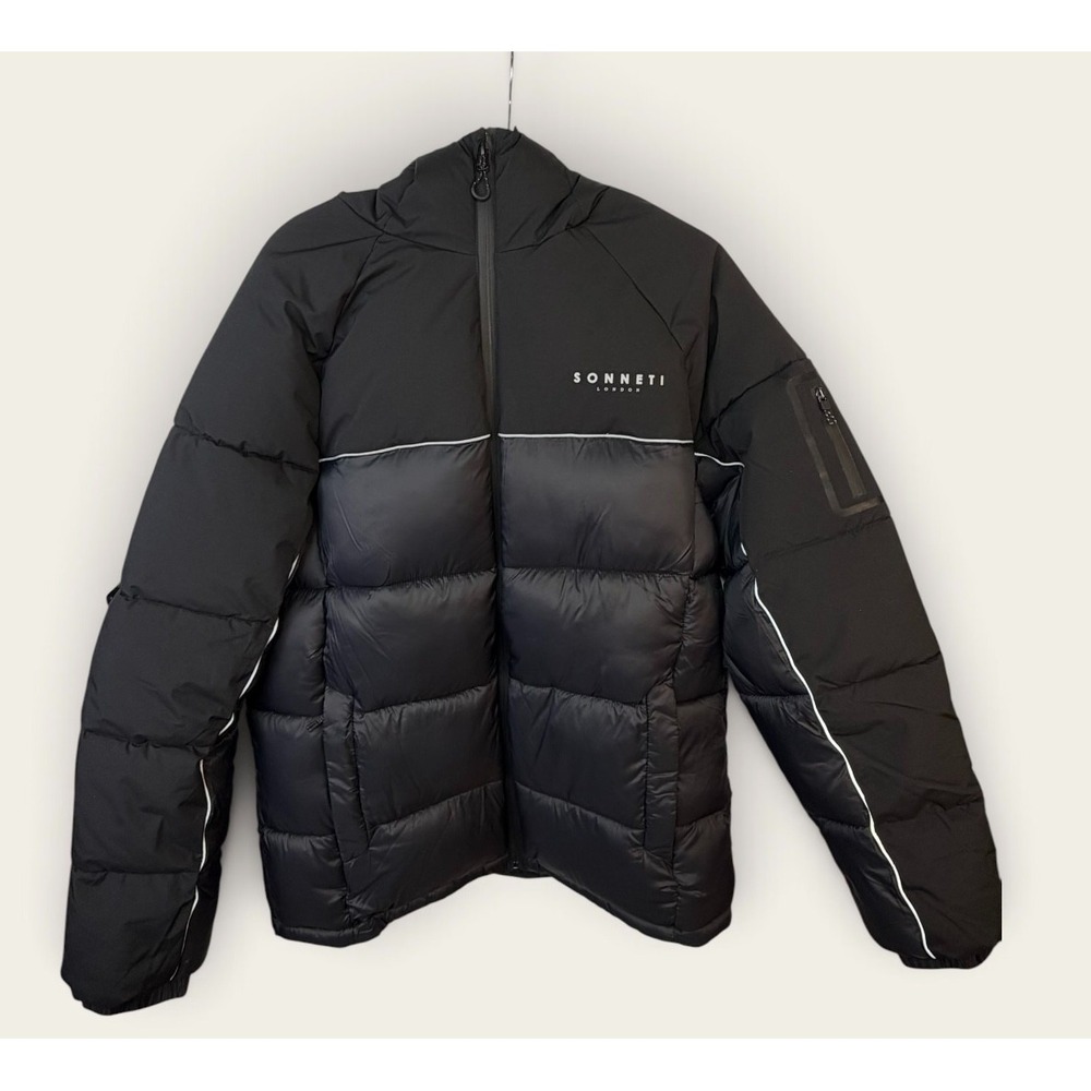 Sonneti London Oxide Puffer Jacket Mens Large Black Hooded Full Zip Winter Coat